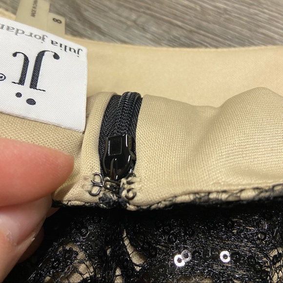 Julia Jordan Sleeveless Black Lace Nude Underlayer Sequins Sheath Dress Size 8 - Picture 7 of 7